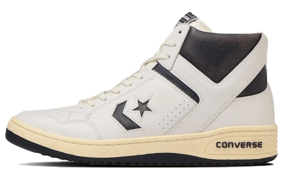 Converse WEAPON VTG Comfortable Slip Resistant Cushioning High top Skateboard Shoes Unisex White Black Japan Version