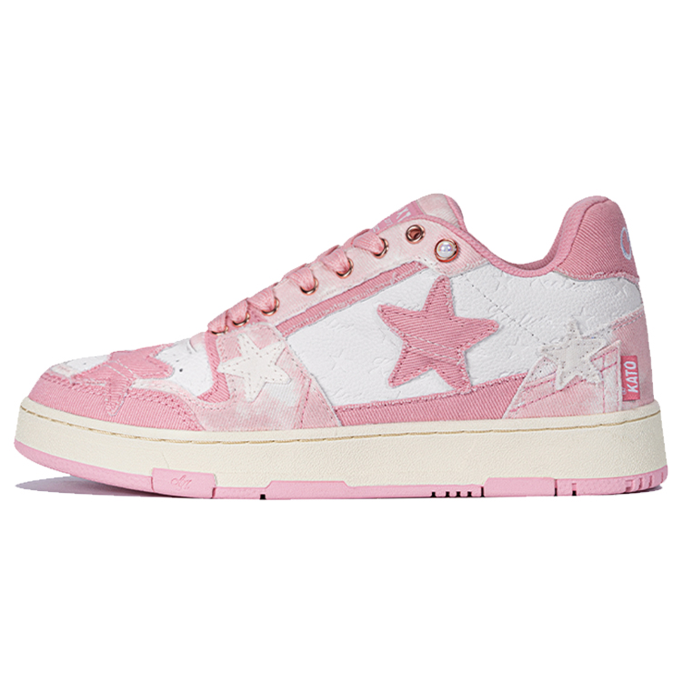 KAALIXTO Pink Cloud Stars Shoes Low top Skateboard Shoes Unisex Pink White