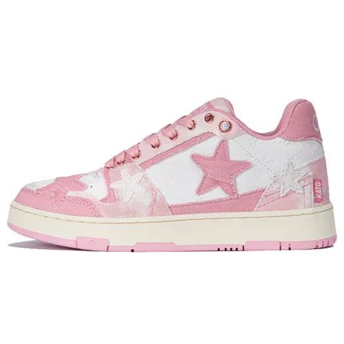 KAALIXTO Pink Cloud Stars Shoes Mid top Skateboard Shoes Unisex Pink White