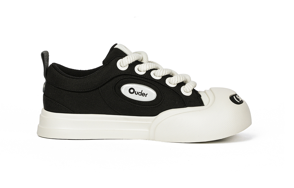 Ouder Smiler Canvas Height Increasing Low top Skateboard Shoes Unisex Black White