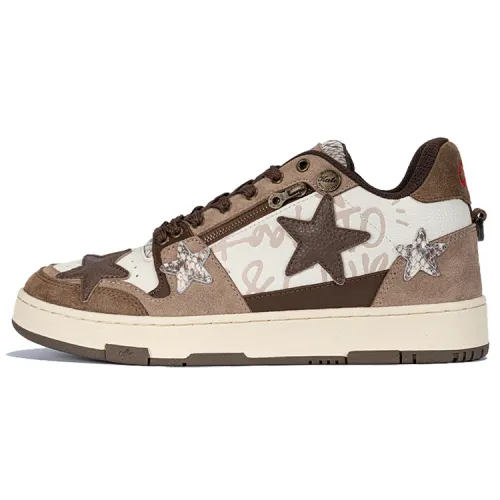 KAALIXTO Retro Vintage Stars Shoes Top Grain Cow Leather Abrasion Resistant Low top Skateboard Shoes Unisex Brown White