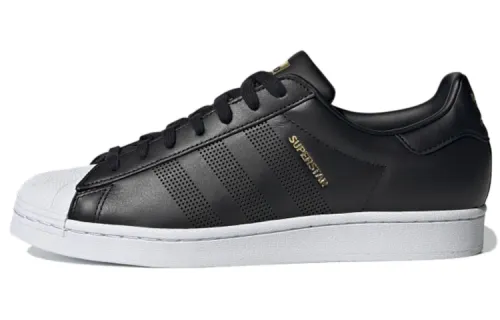 Adidas Originals Superstar Abrasion Resistant Low top Skateboard Shoes Unisex Black Gold White