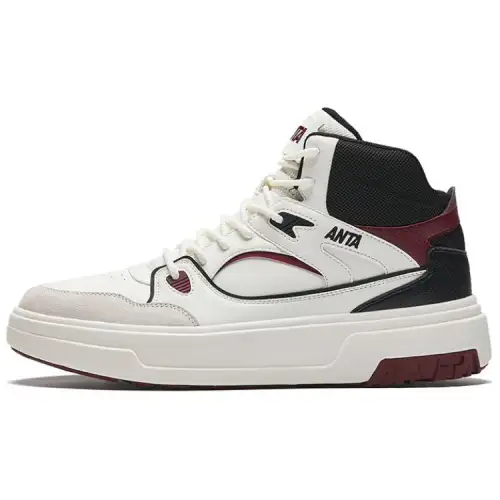 Anta Pancake Slip Resistant Abrasion Resistant High top Skateboard Shoes Men's White Red Black