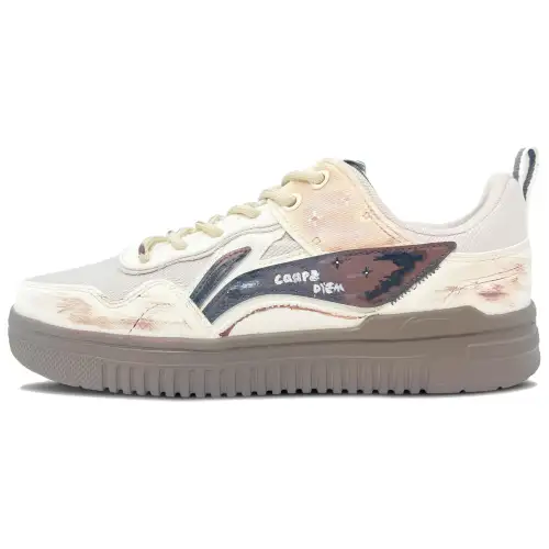 Li Ning Cyan Cloud Coverage Cushioning Abrasion Resistant Low top Skateboard Shoes Men's Beige Brown