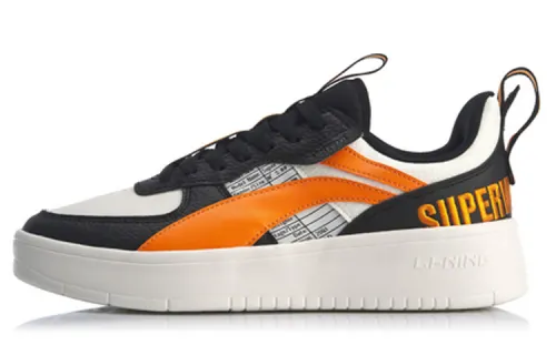 Li Ning Superwave Lite Synthetic Leather Slip Resistant Abrasion Resistant Low top Skateboard Shoes Men's Black Orange