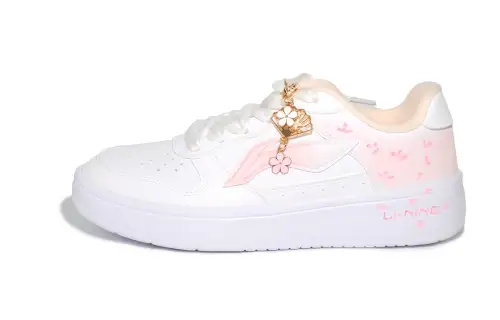 Li Ning Floating Boat Abrasion Resistant Coverage Slip Resistant Low top Skateboard Shoes Women's White Pink