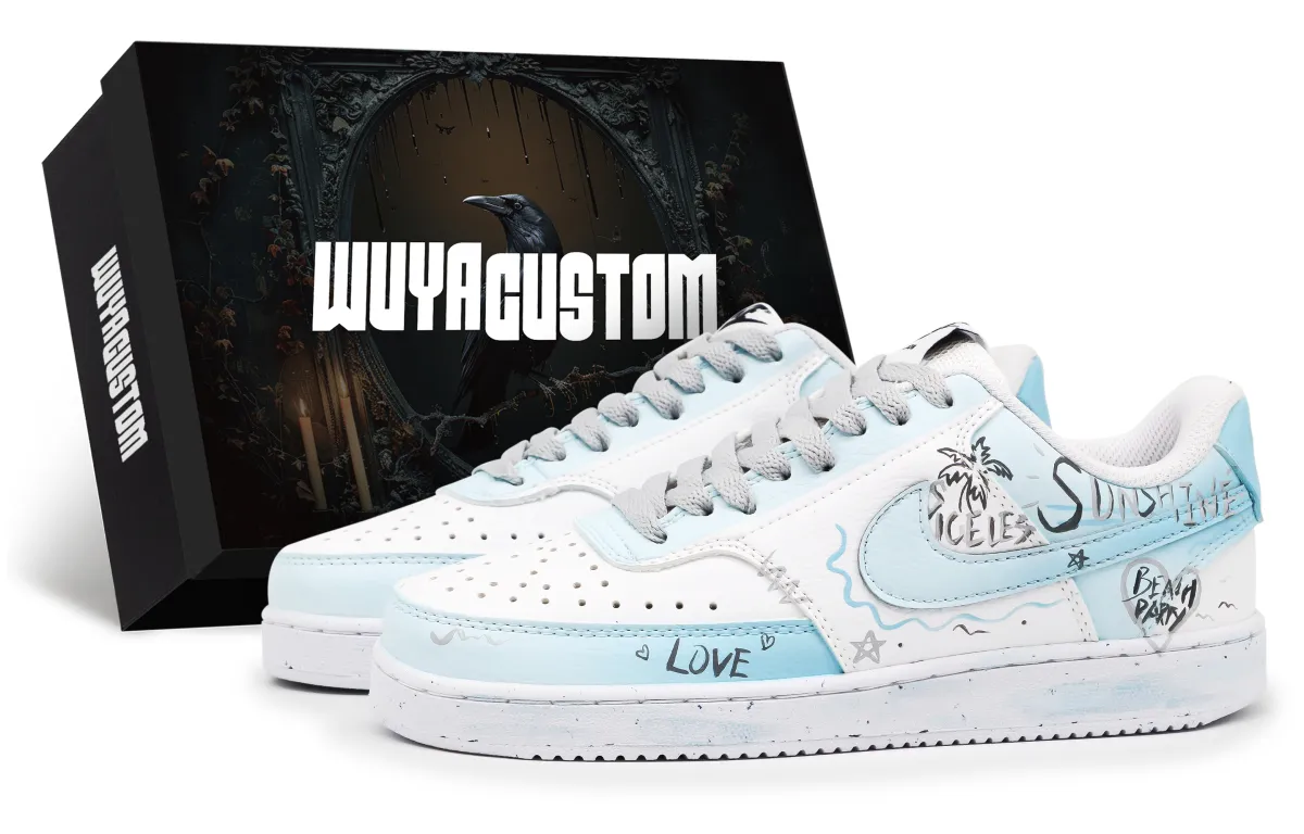 Nike Court Vision 1 Skateboard Shoes Men's Low Top White/Blue