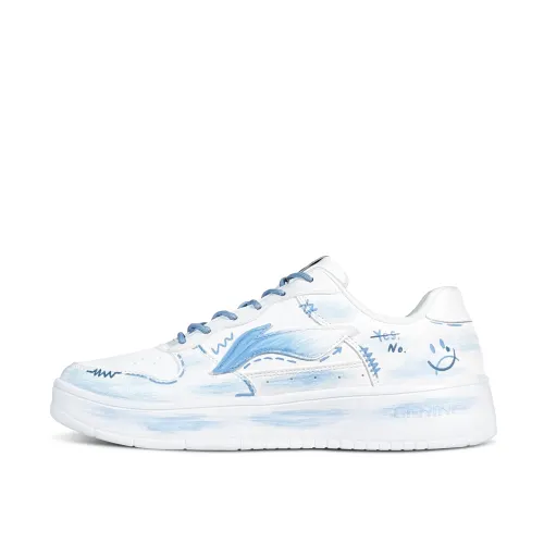 Li Ning Floating Boat Slip Resistant, Abrasion Resistant, Breathable Low top Skateboard Shoes Men's White Blue