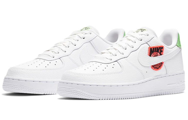 Женские кроссовки Nike Air Force 1 07 SE Worldwide (бело-зелено-оранжевые) — фото 3