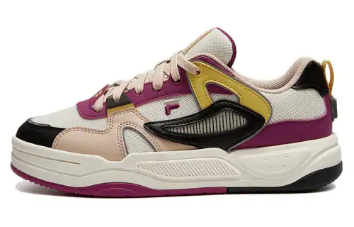 FILA FUSION BANK II Cushioning, Wear Resistant Low top Skateboard Shoes Women's Beige Purple Black