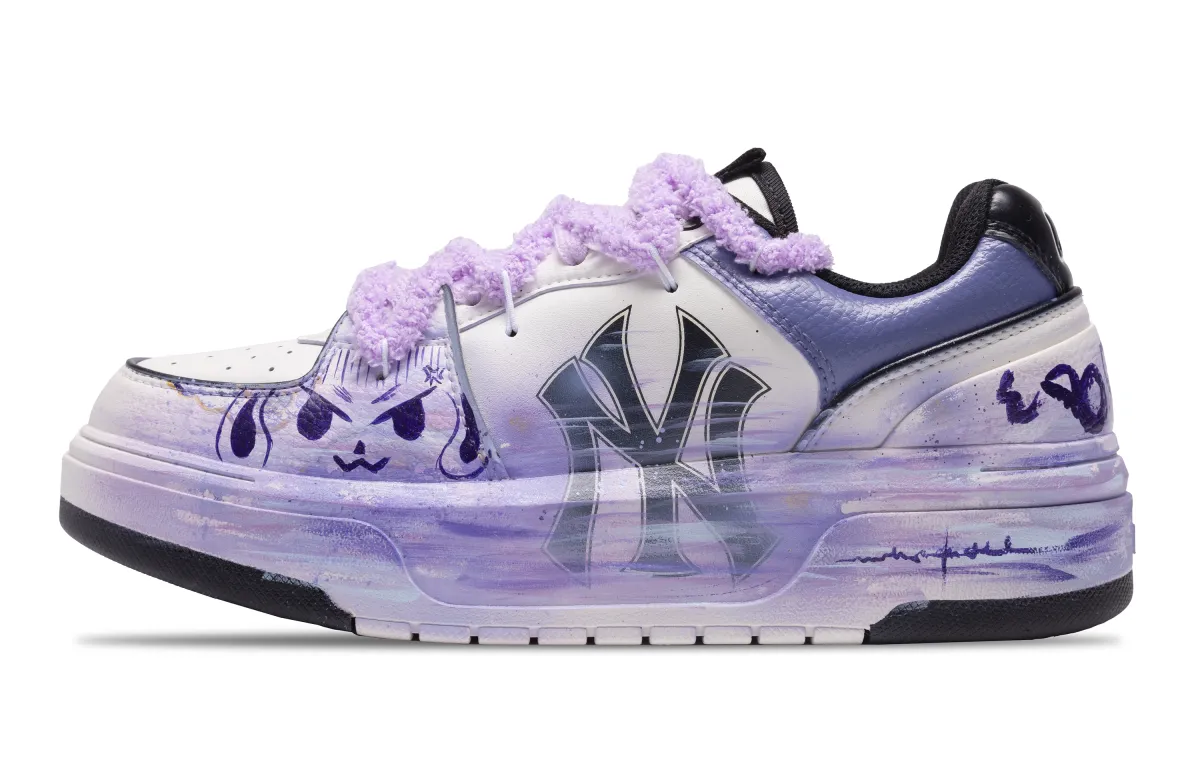 MLB Chunky Liner Slip Resistant Waterproof Height Increasing Low top Skateboard Shoes Unisex Blue Purple