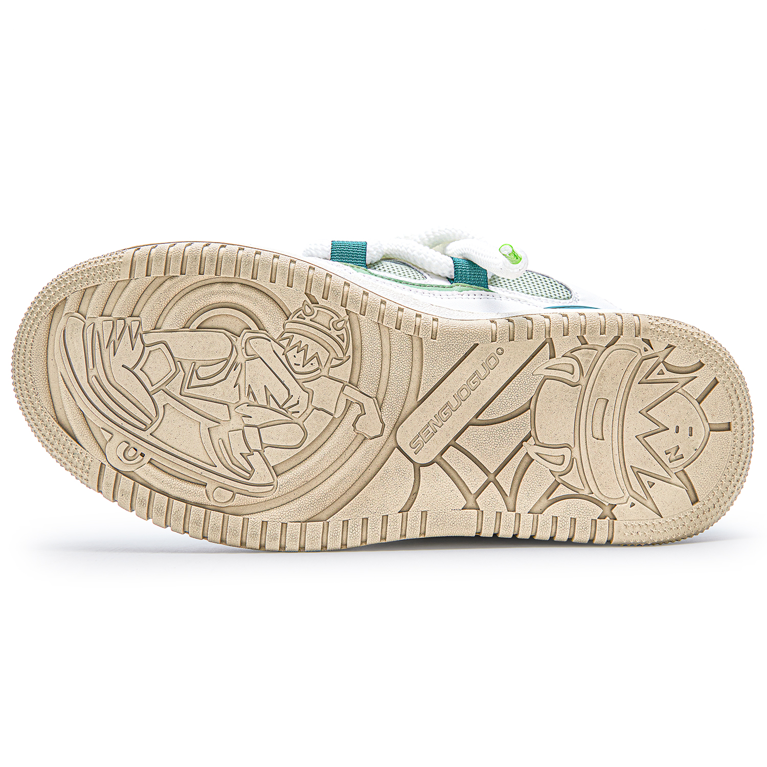 SENGUOGUO Cow Split Leather Low top Skateboard Shoes Unisex White Green