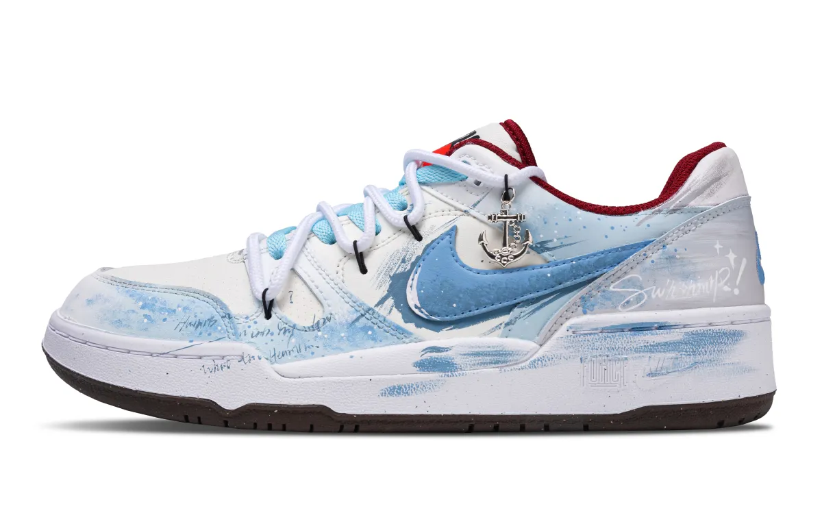 Nike Full Force Star Tide Steer Abrasion Resistant Low top Skateboard Shoes Men's White Blue