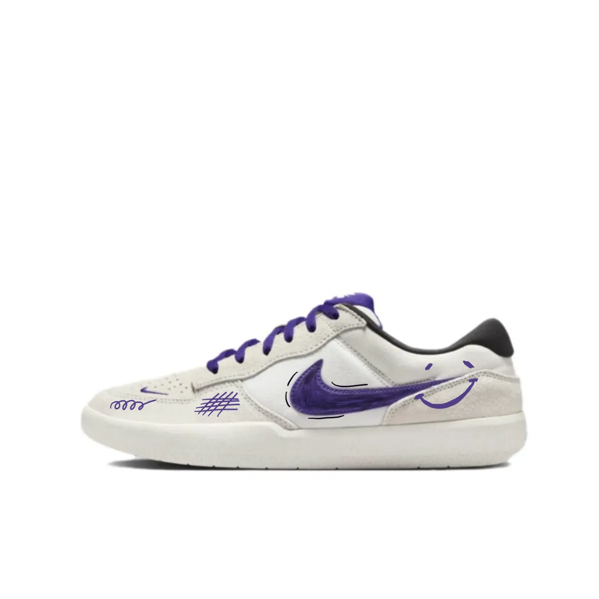 Nike SB Force 58 Abrasion Resistant Low top Skateboard Shoes Unisex White Purple