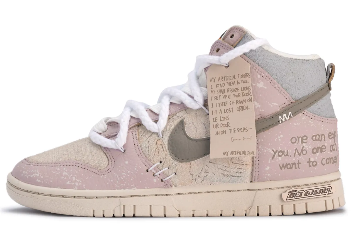 Nike Dunk ADCDAVINCI Custom, Delicate Flowers And Light Sky Suede, Leather