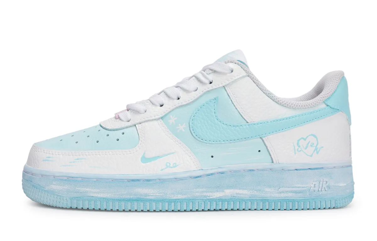 Nike Air Force 1 REGO Hot Dog, Ski Goggles Gift Set Abrasion Resistant Low top Skateboard Shoes Women's White Blue
