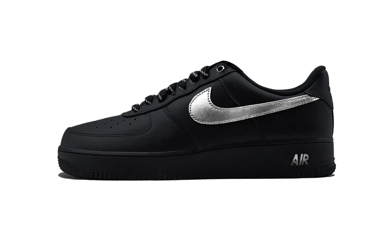 Nike Air Force 1 Black Warrior, Silver Wing Starlight Abrasion Resistant Low top Skateboard Shoes Unisex Black Silver