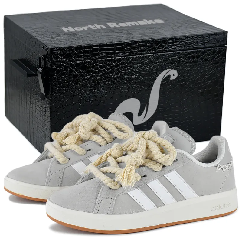 Adidas Grand Court Base 00s Gray Small Dot Slip Resistant Abrasion Resistant Low top Skateboard Shoes Unisex Gray White