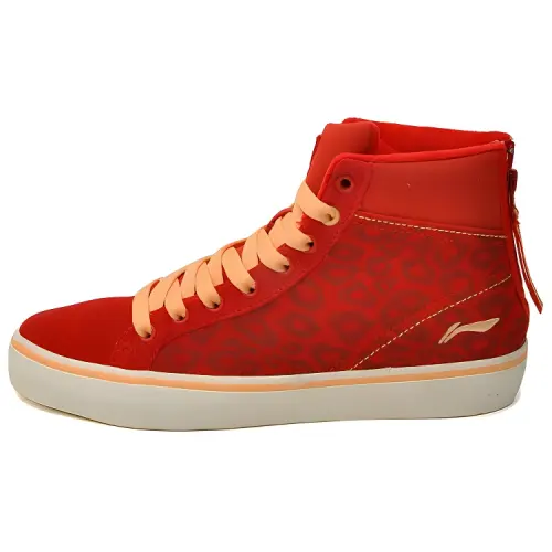 Li Ning Skateboard Shoes Women's High Top Red