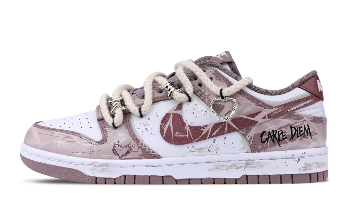Nike Dunk Abrasion Resistant Abrasion Resistant Low top Skateboard Shoes Unisex White Pink Purple