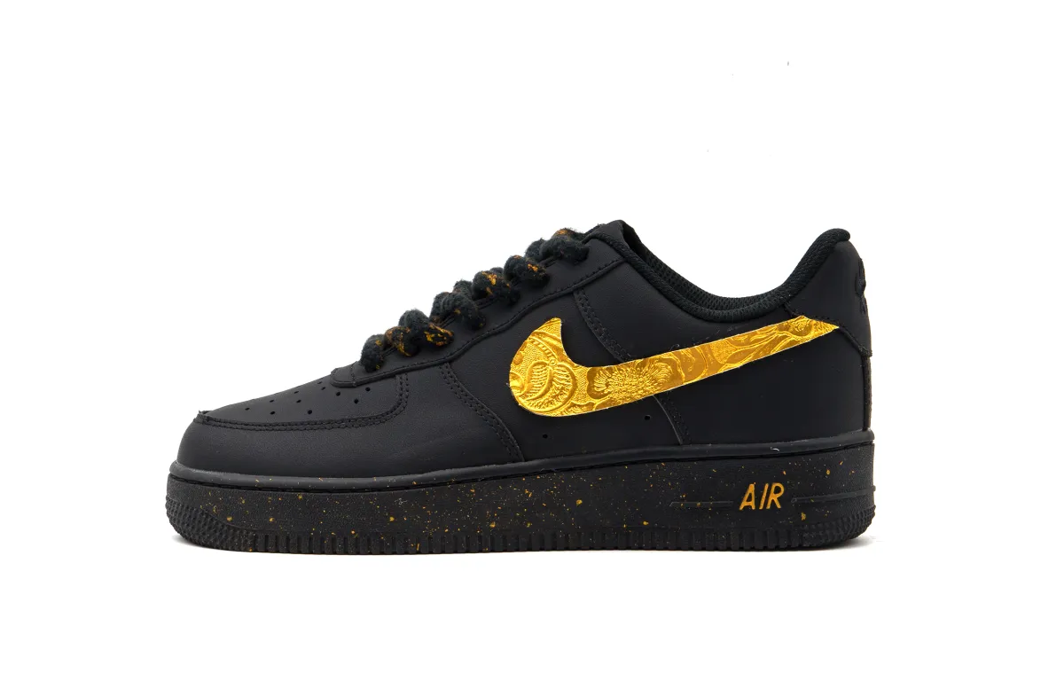 Nike Air Force 1 Low top Skateboard Shoes Unisex Black Gold