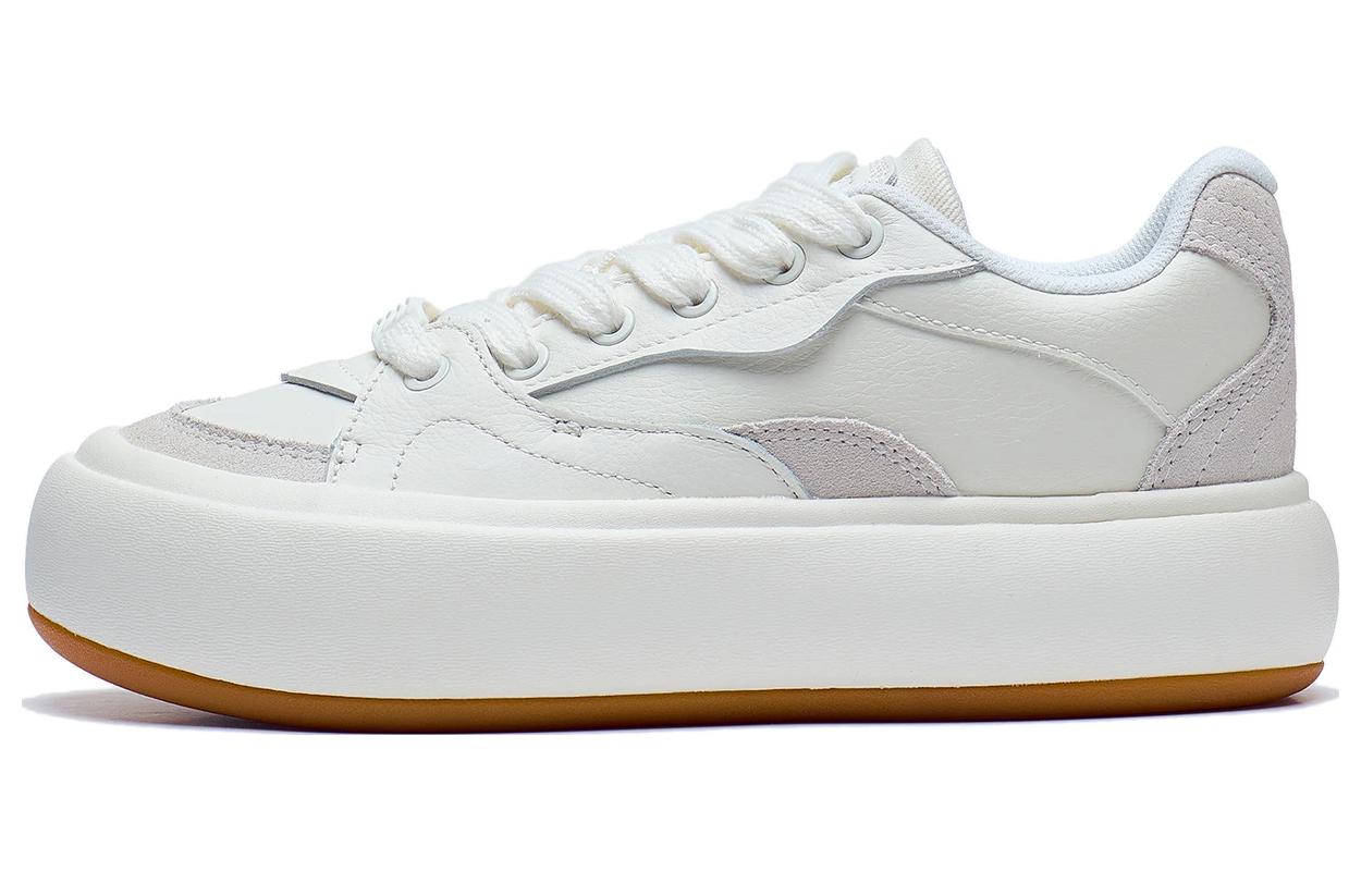 Li Ning Cream Puff Platform Slip Resistant Abrasion Resistant Low top Skateboard Shoes Women's Ecru