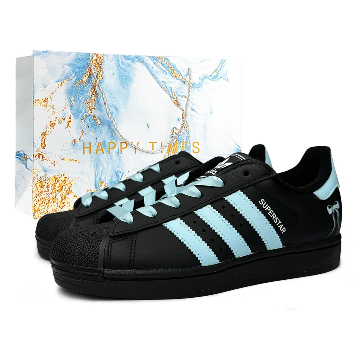 Adidas Originals Superstar 2 Blue Bowknot Abrasion Resistant Low top Skateboard Shoes Unisex Black Blue