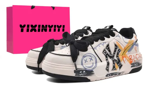 MLB Chunky Liner Pu Abrasion Resistant Height Increasing Low top Skateboard Shoes Unisex Yellow Purple White