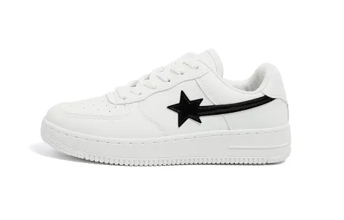 Global HUANQIU Air Force One Star Shoes Trendy and Versatile Casual Thick Sole Fashionable and Comfortable Increased Wear Resistance and Lightweight Mid-top Sneakers Women's White