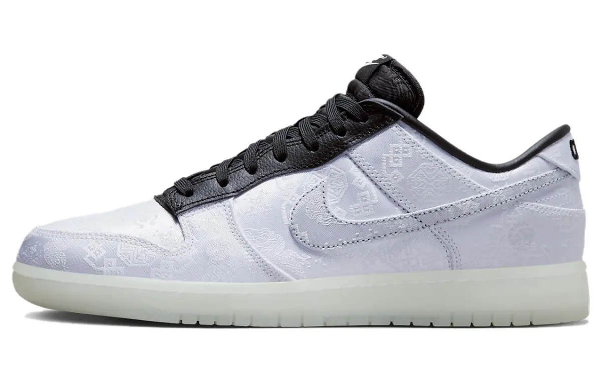 Nike x Fragment Design X CLOT Dunk Lightning White Silk Low top Skateboard Shoes Unisex White