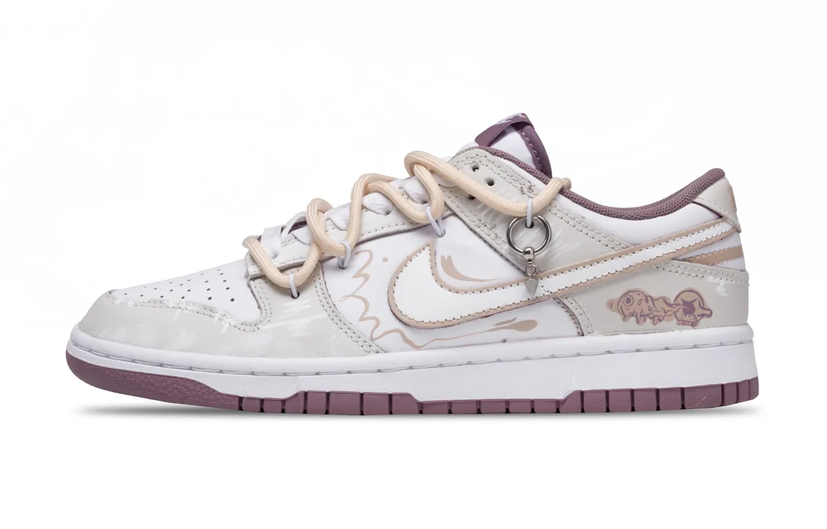 Nike Dunk Ancient And Mischievous Leather Low top Skateboard Shoes Men's Beige White Pink