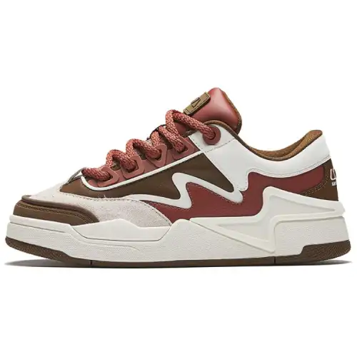 Anta AOJIE Synthetic Leather Slip Resistant Abrasion Resistant Low top Skateboard Shoes Women's White Red Brown