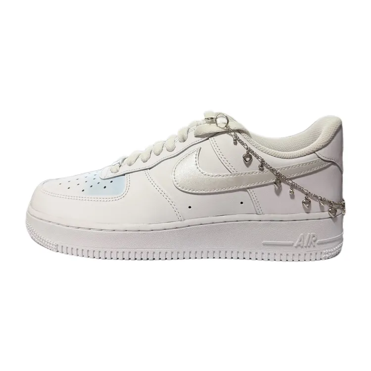 Nike Air Force 1 Blue Tone Abrasion Resistant Low top Skateboard Shoes Women's White Blue Silver