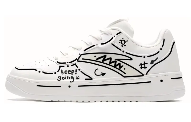 Anta Barbaric Illustrator Slip Resistant Cushioning Low top Skateboard Shoes Men's Black White