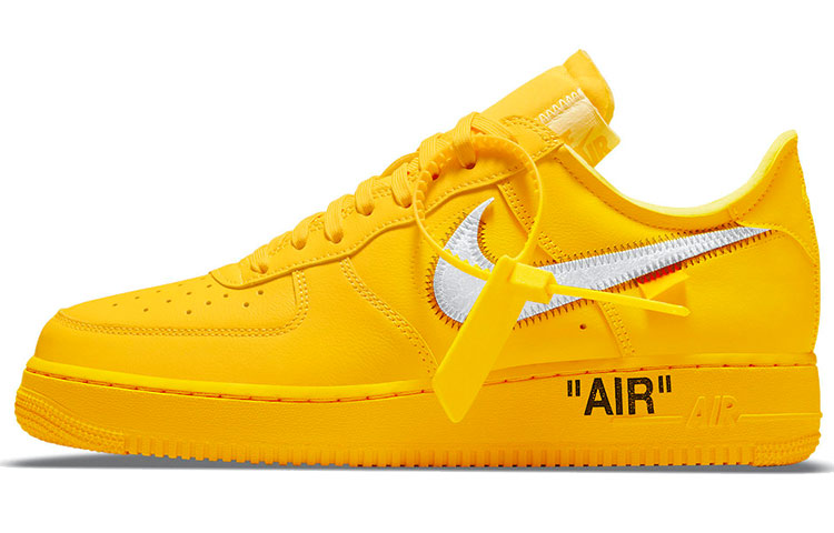 OFF-WHITE x Nike Air Force 1 \"Lemonade\" joint model, trendy low-top sneakers, same style for men and women, yellow
