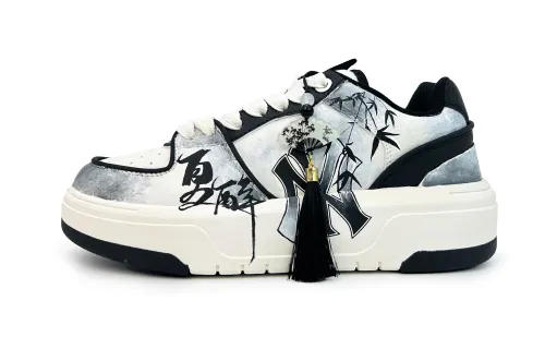 MLB Chunky Liner Abrasion Resistant Height Increasing Low top Skateboard Shoes Unisex Black White