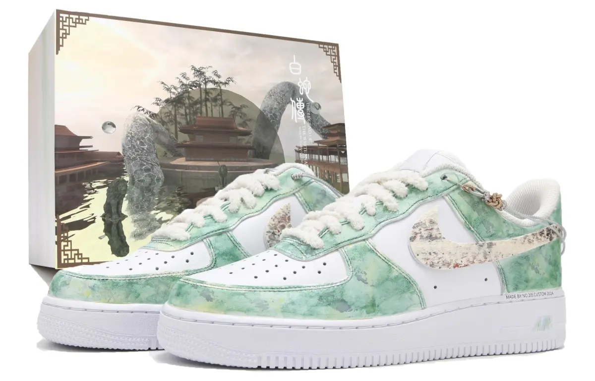 Nike Air Force 1 Abrasion Resistant Slip Resistant Low top Skateboard Shoes Women's White Green