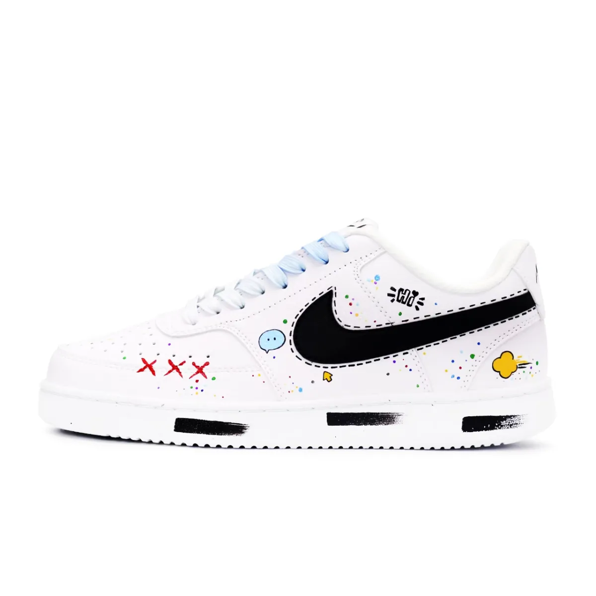 Nike Court Vision 1 Leather Low top Skateboard Shoes Men's White Blue Black