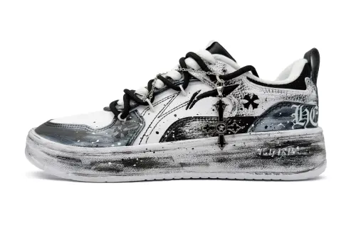 Li Ning Wheat Age Slip Resistant, Abrasion Resistant, Breathable Low top Skateboard Shoes Men's Black White