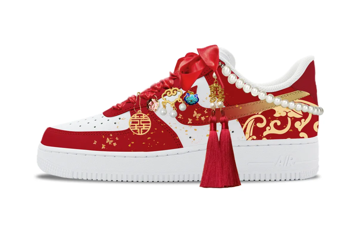 Nike Air Force 1 Red Bird Golden Step Abrasion Resistant Abrasion Resistant Low top Skateboard Shoes Unisex Red
