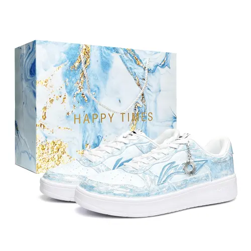 Li Ning Floating Boat Synthetic Leather Low top Skateboard Shoes Unisex White Blue