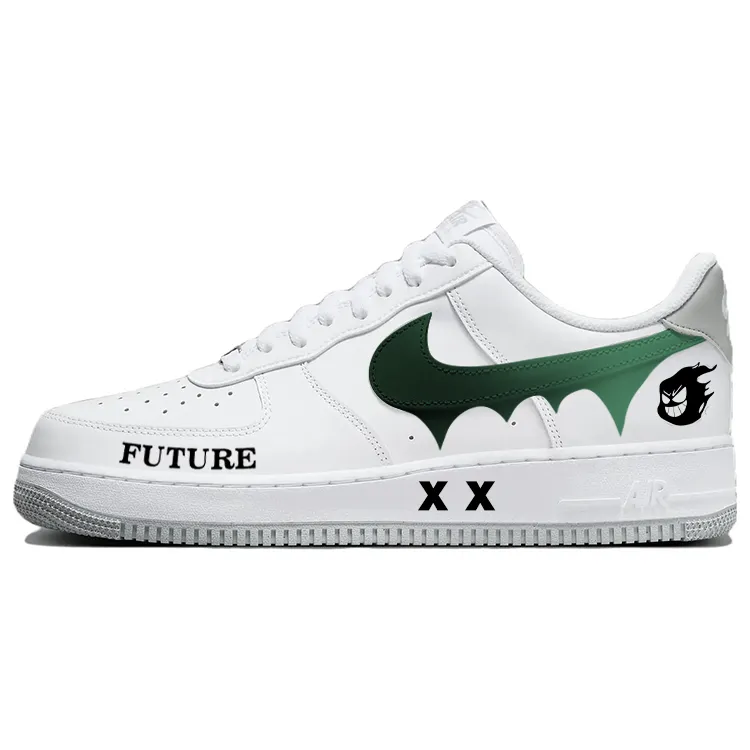 Nike Air Force 1 Slip Resistant, Abrasion Resistant, Lightweight, Breathable Low top Skateboard Shoes Men's White Green