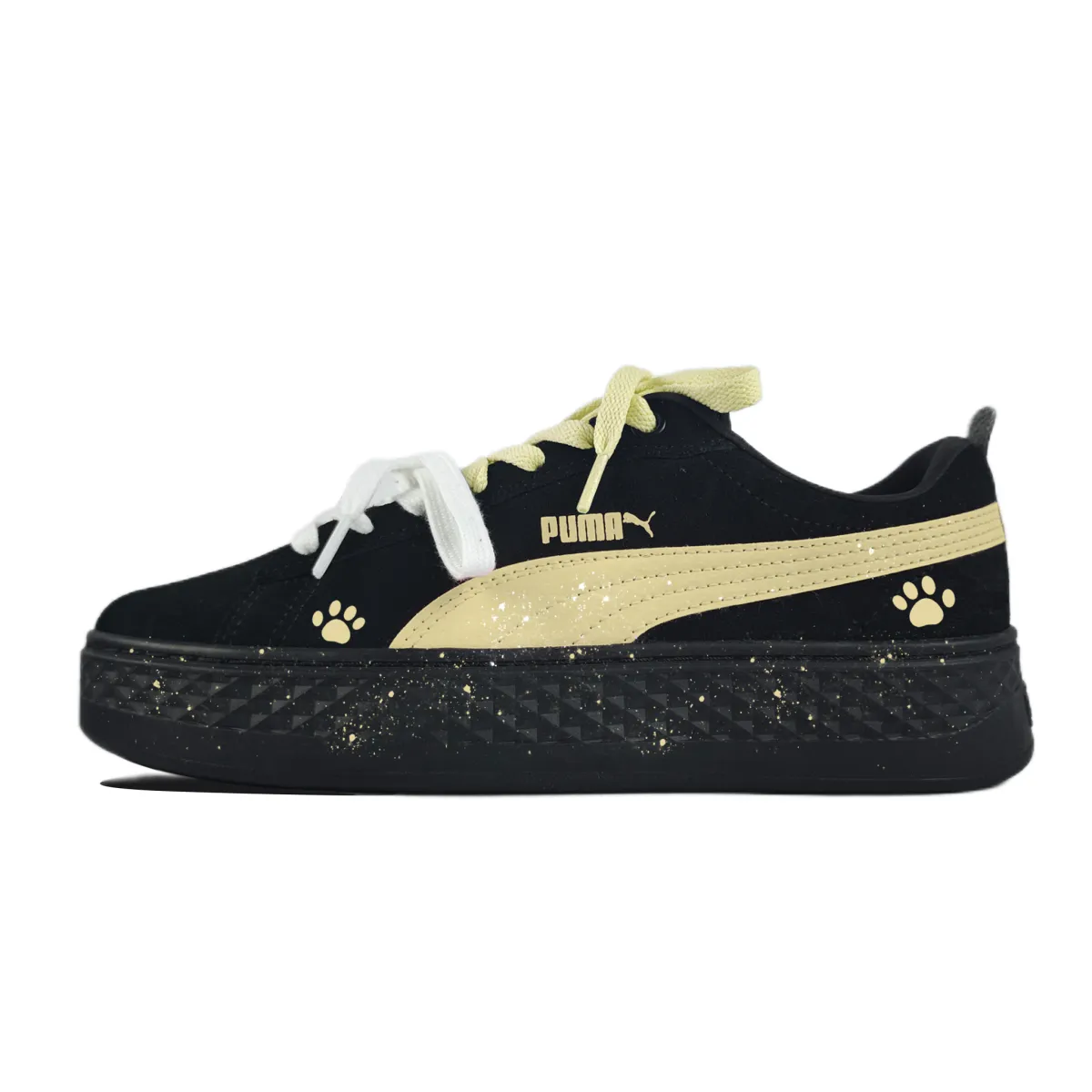 PUMA Smash Platform Yellow Claws Abrasion Resistant Breathable Low top Skateboard Shoes Women's Black