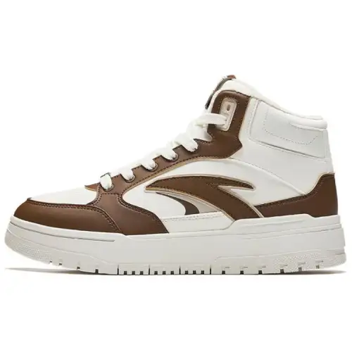 Anta 982 Fleece Lined, Comfortable, Fashionable Thermal Abrasion Resistant High top Skateboard Shoes Men's Brown White