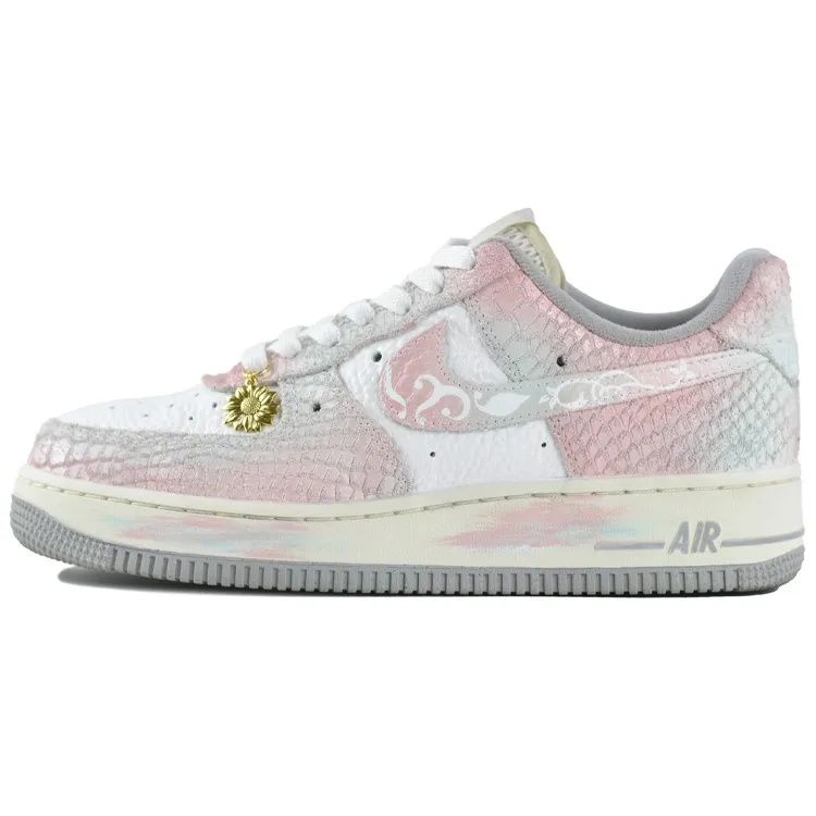 Nike Air Force 1 Slip Resistant Abrasion Resistant Low top Skateboard Shoes Women's Gray Pink