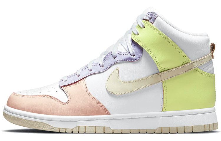 Женские кеды Nike Nike Dunk High "Cashmere" (бело-розовые с желтым и фиолетовым)