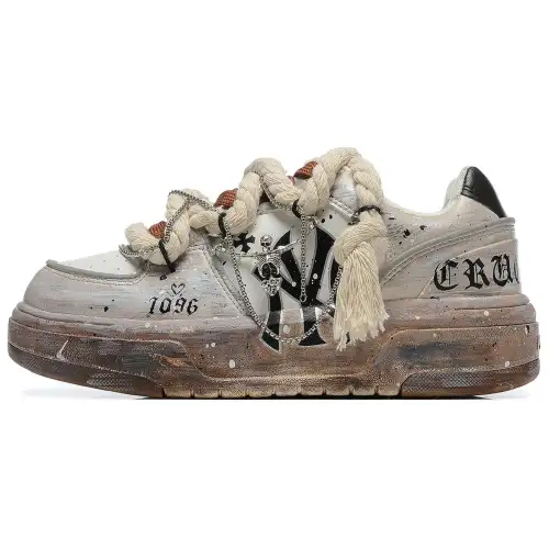 MLB Chunky Liner Pu Slip Resistant Cushioning Abrasion Resistant Low top Skateboard Shoes Unisex White