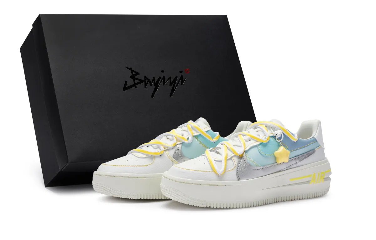 Nike Air Force 1 Skateboard Shoes Women's Low Top Blue/Yellow