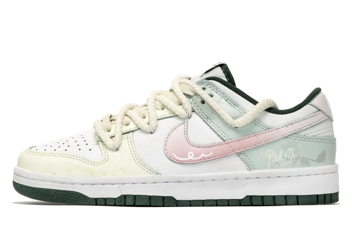 Nike Dunk Abrasion Resistant Low top Skateboard Shoes Unisex Pink Green