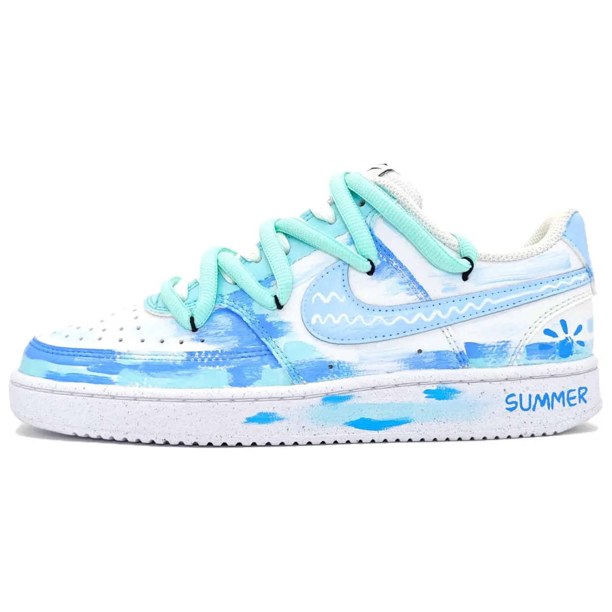 Nike Court Vision 1 Low Midsummer Sea Slip Resistant Abrasion Resistant Low top Skateboard Shoes Women's White Blue